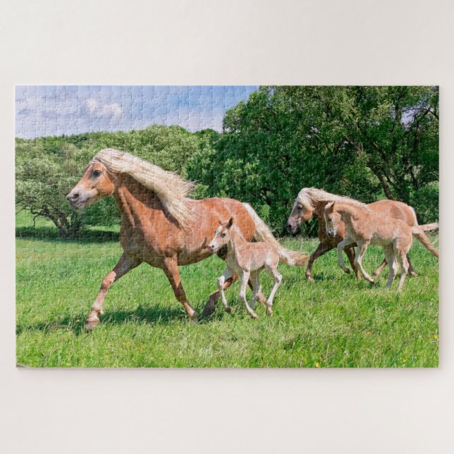 Haflinger Pferde mit Niedlichen Foals Run Funny Fo Puzzle (Horizontal)