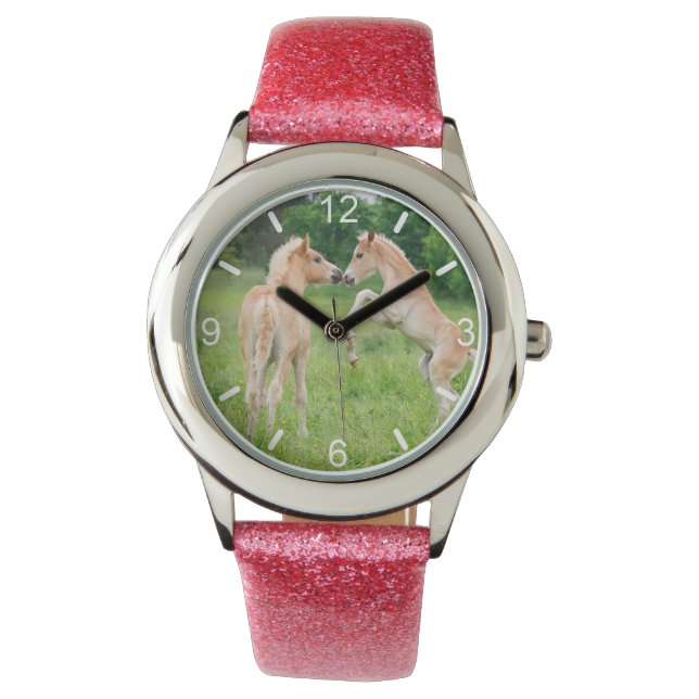 Haflinger Pferde Niedlich Foals Funny Foto Wählsch Armbanduhr (Vorderseite)