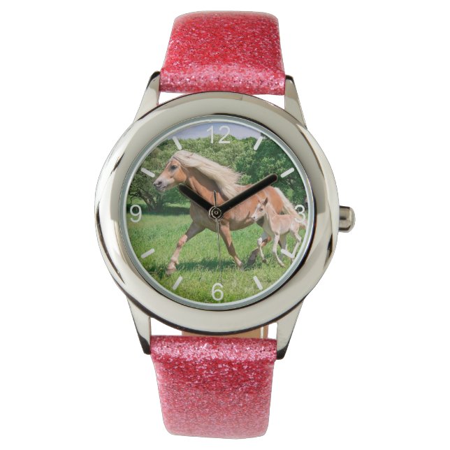 Haflinger Pferde Niedlich Foals Run Funny - Wählsc Armbanduhr (Vorderseite)