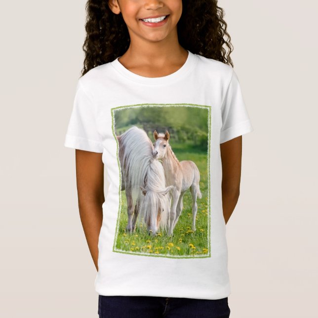 Haflinger Pferde Niedliches Baby Fohlen mit Mama-F T-Shirt (Vorderseite)