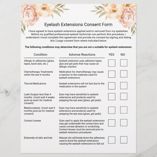Haftungsausschluss für Wimpernverlängerungen Formu Flyer (Vorne)