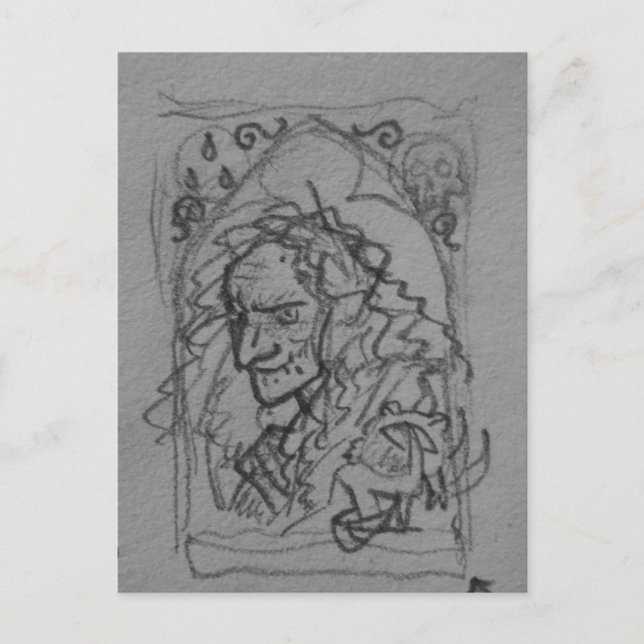 Hag Hexe Sketch Zeichnend Postkarte (Vorderseite)