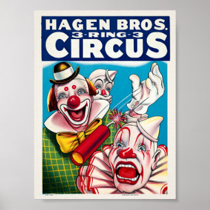 Hagen Bros. Clown USA Vintage Poster wiederhergest