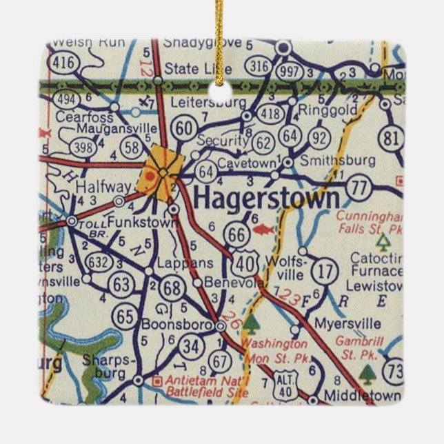 Hagerstown MD Vintage Map Keramikornament (Rückseite)