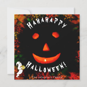 Hahahappy Halloween Pumpkin Face Vibrant Blätter Feiertagskarte