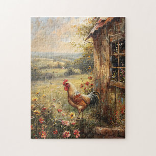 Hahn auf dem Bauernhof - Rustikale Malerei Puzzle