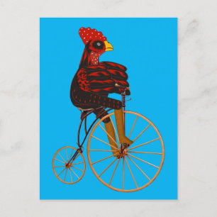 Hahn auf einem alten Fahrrad reitend Postkarte