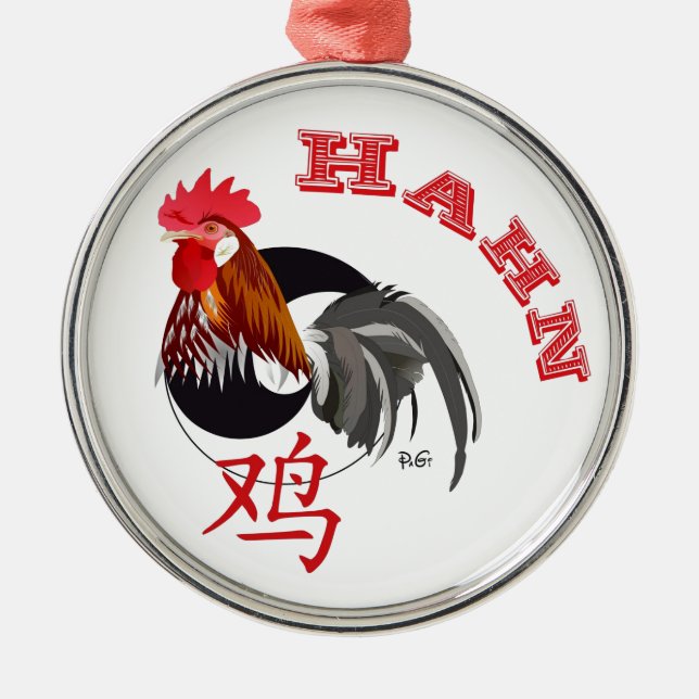 Hahn Chinesisches - Sternzeichen Ornament Aus Metall (Vorne)