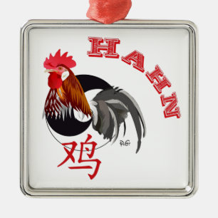 Hahn Chinesisches - Sternzeichen Silbernes Ornament