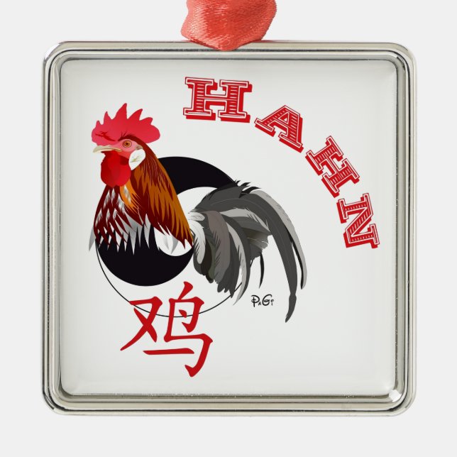 Hahn Chinesisches - Sternzeichen Silbernes Ornament (Vorne)