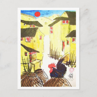 Hahn - "Daruma Chabo" - Rooster * Animal-ARTcards Postkarte