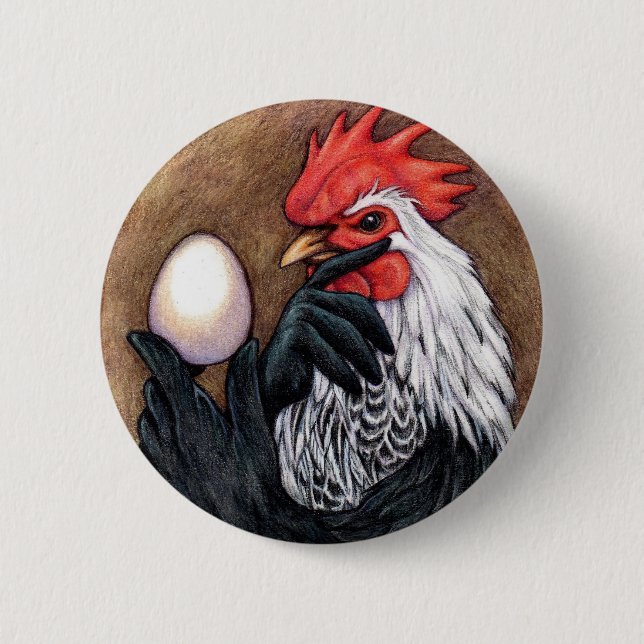 Hahn-Ei, das Huhn-Philosophen zeichnet Button (Vorderseite)