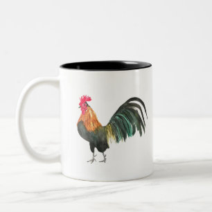Hahn Henne Aquarell Bauernhof vintage rustikale Hü Zweifarbige Tasse