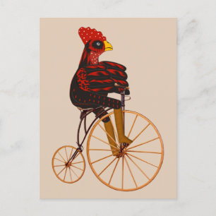 Hahn Huhn fährt ein Vintage-Fahrrad Postkarte