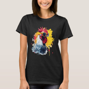 Hahn Huhn mit Sonnenbrille Motiv Cooles Huhn T-Shirt