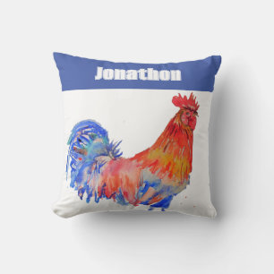Hahn Huhn Vogel Kinder Jungen Name Blau Rot Kissen