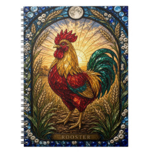 Hahn / Hühnerhof Morgendämmerung Illumina Buntglas Notizblock