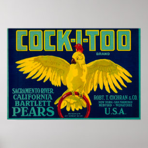 Hahn-ICh-auch Birnen-Kisten-Aufkleber Poster