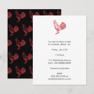 Hahn im Letterpress-Stil in Rot Einladung