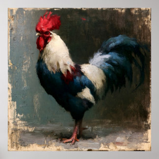 Hahn im Vintage-Stil Gemälde Kunst Druck Poster