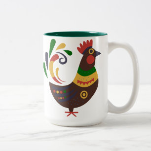"Hahn" im Volkskunststil individuell Zweifarbige Tasse