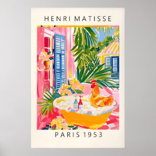 Hahn in Badewanne Kunstprint Rosa Farmhouse Poster
