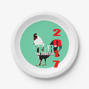 Hahn-Jahr 2017 im grünen Kreis-Pappteller Pappteller