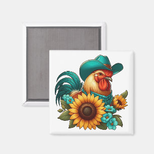 Hahn mit Türkishahnmütze und Sonnenblumen  Magnet
