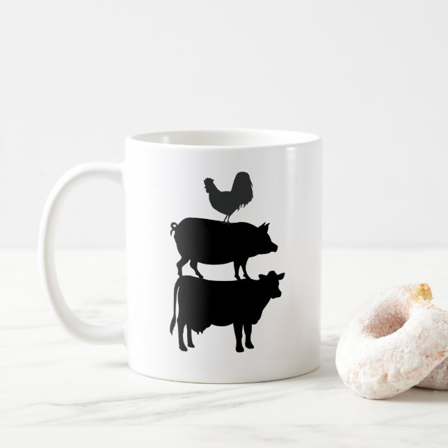 Hahn Schwein Kuh Stall Bauernhof Kaffeetasse (Mit Donut)