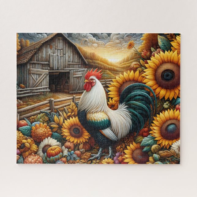 Hahn Sonnenblumen Scheune Puzzle (Horizontal)