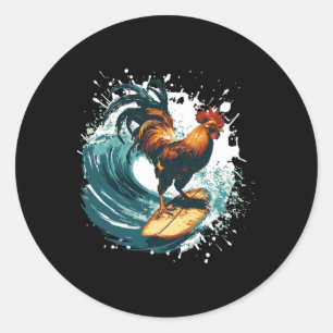 Hahn Surfing Tier Sport Surfer  Runder Aufkleber