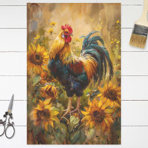 Hahn und Sonnenblumen Ölmalerei Decoupage Seidenpapier