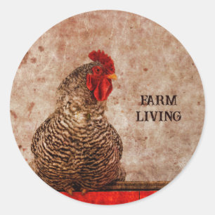 Hahn Vintage Antik Braun Textur Farmhaus Runder Aufkleber