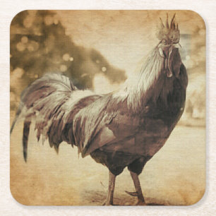 Hahn Vintage-Foto Rechteckiger Pappuntersetzer
