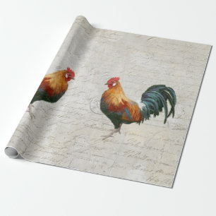 Hahn Wasserfarbe Marmor Schrift Vintage Decoupage Geschenkpapier