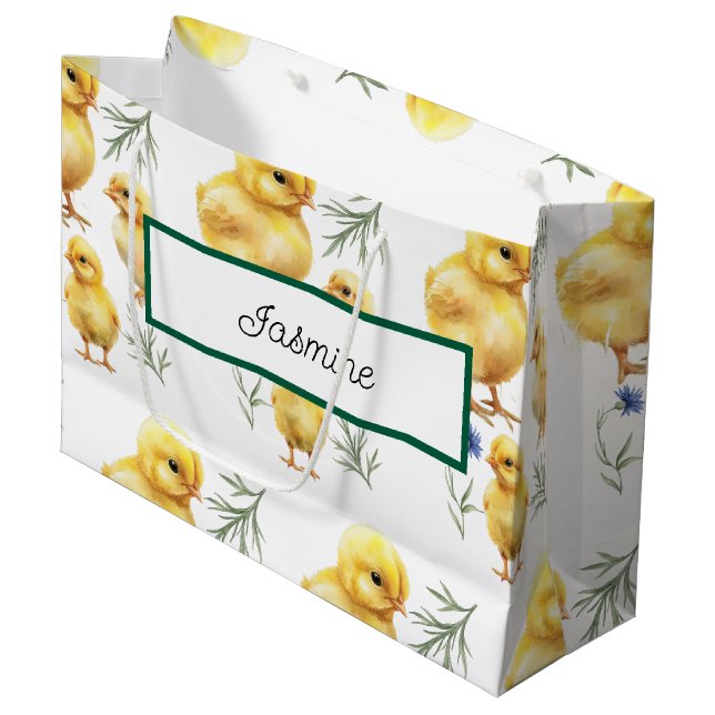 Hähnchen 1. Geburtstag Bauerntier Geburtstag Große Geschenktüte (Vorderseite Schrägansicht)