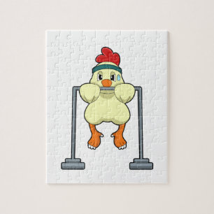 Hähnchen beim Fitness Klimmzüge Puzzle