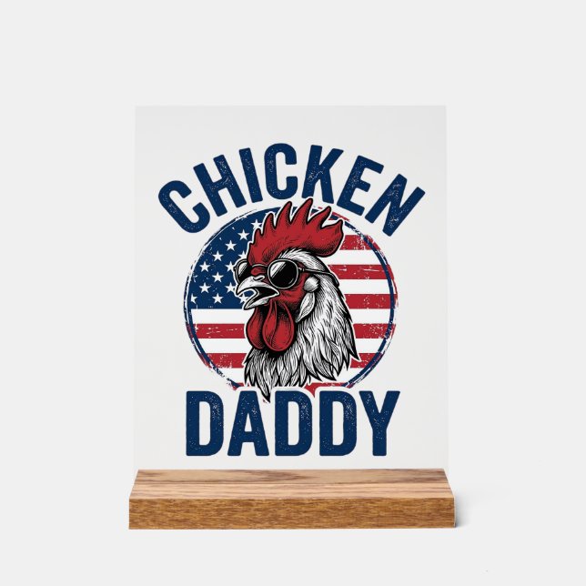 Hähnchen Daddy Hahn Vintage Patriotisches Shirt De Acrylschild (Vorderseite)