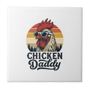 Hähnchen-Daddy-Hahn Vintage-Sonnenuntergang-Vektor Fliese