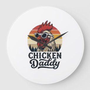 Hähnchen-Daddy-Hahn Vintage-Sonnenuntergang-Vektor Große Wanduhr