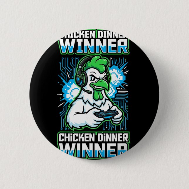 Hähnchen-Dinner-Gewinner Lustiges Gamer-Hahn-Gesch Button (Vorderseite)