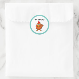 Hähnchen, Funny Brown Rooster Cartoon Taunt Runder Aufkleber