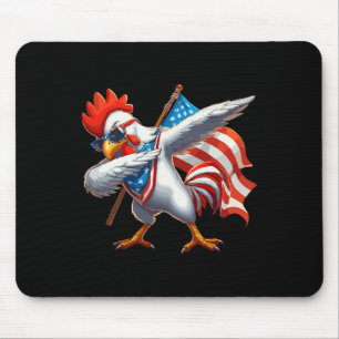 Hähnchen Hahn singt zum 4. Juli Amerikanische Flag Mousepad