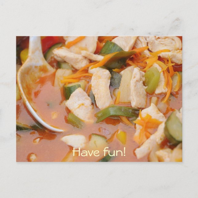 Hähnchen in roter Curry mit Gemüse Postkarte (Vorderseite)