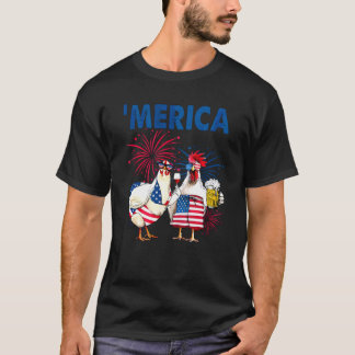 Hähnchen Merica Amerikanische Flagge Huhn Bier Lus T-Shirt