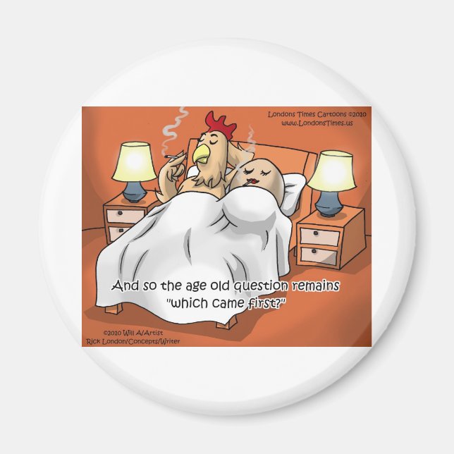 Hähnchen oder Ei kam 1. Funny Gifts & T-Shirts Magnet (Vorne)