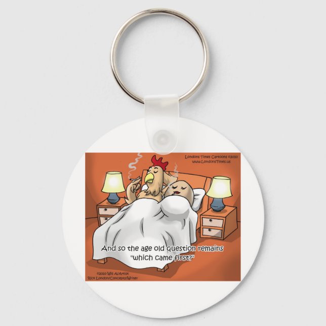 Hähnchen oder Ei kam 1. Funny Gifts & T-Shirts Schlüsselanhänger (Vorderseite)