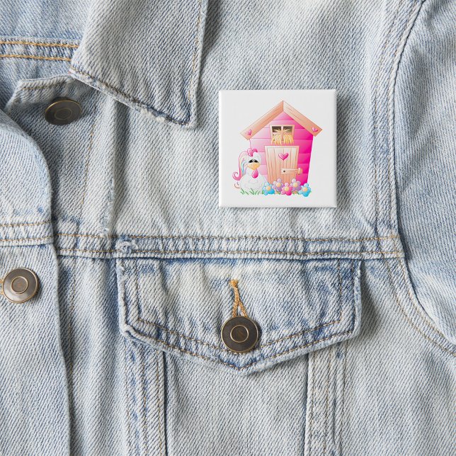 Hähnchen und Pink Hen House mit Blume Button (Von Creator hochgeladen)