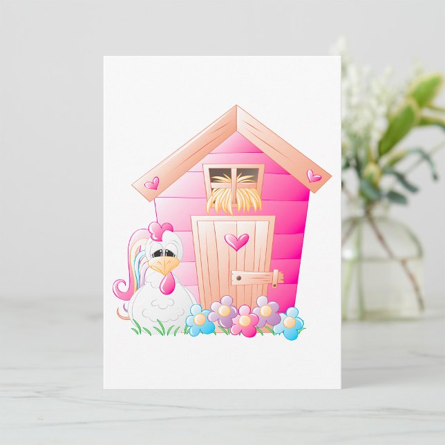 Hähnchen und Pink Hen House mit Blume Einladung (Von Creator hochgeladen)