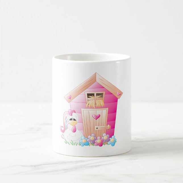 Hähnchen und Pink Hen House mit Blume Kaffeetasse (Von Creator hochgeladen)